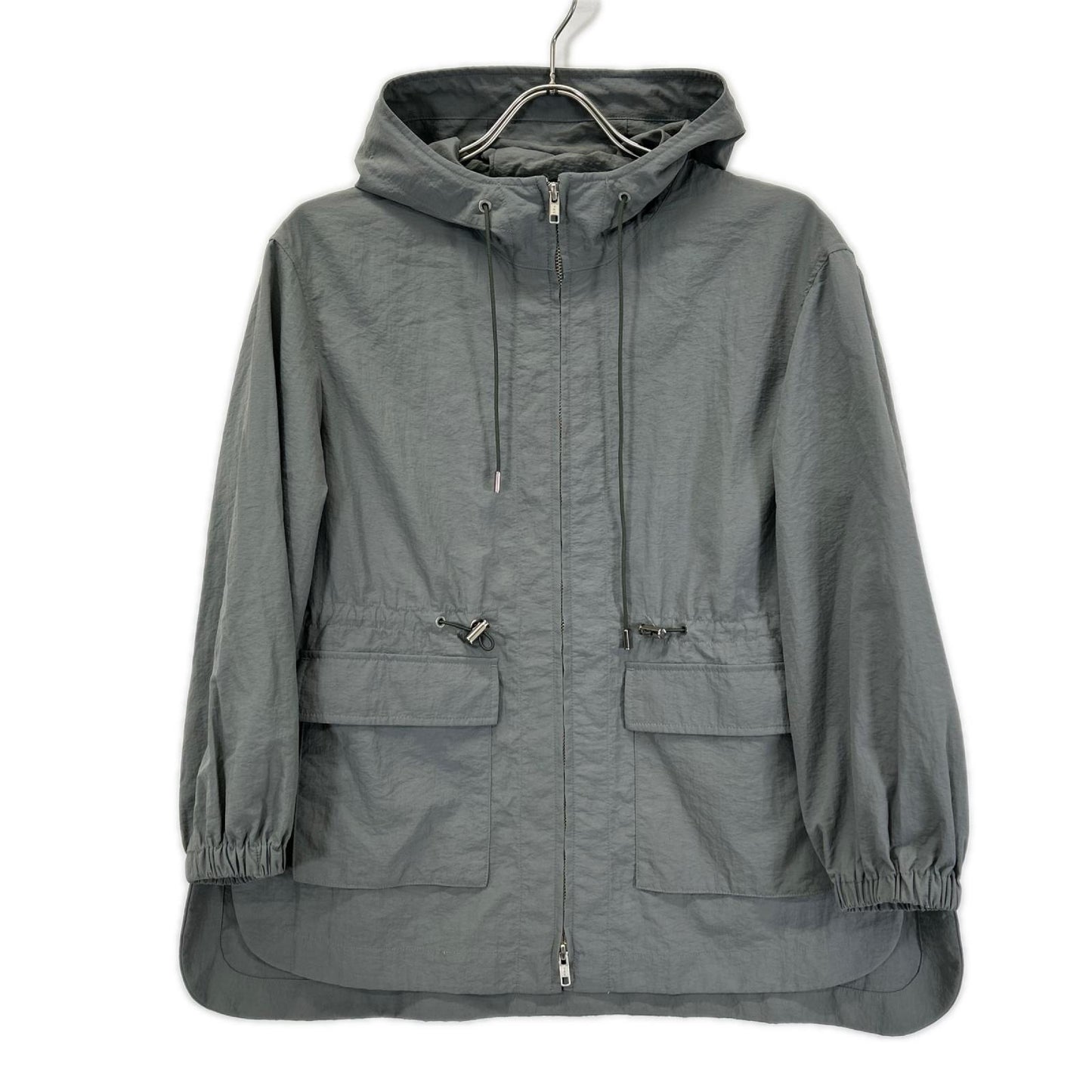 theory luxe セオリーリュクス 03-3309639 グレー ナイロン ドローストリング サイドスリット ジップアップフーディ ジャケット