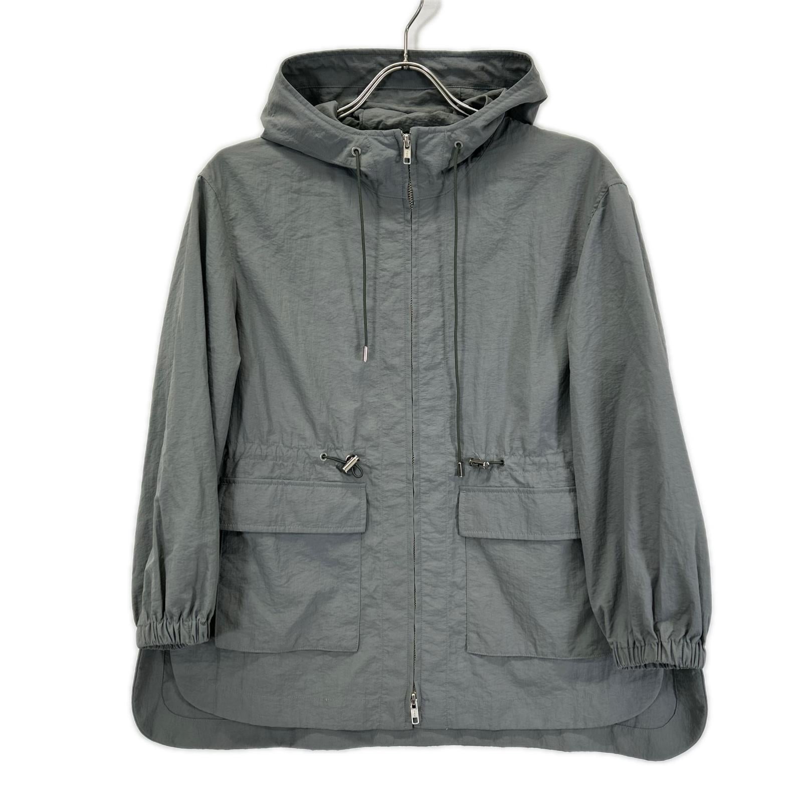 theory luxe セオリーリュクス 03-3309639 グレー ナイロン ドローストリング サイドスリット ジップアップフーディ ジャケット