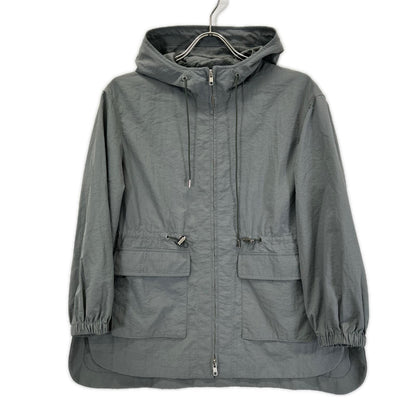 theory luxe セオリーリュクス 03-3309639 グレー ナイロン ドローストリング サイドスリット ジップアップフーディ ジャケット
