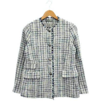 theory luxe セオリーリュクス 03-3104108 ホワイト×ブルー コットン混 ノーカラーツイードジャケット トップス