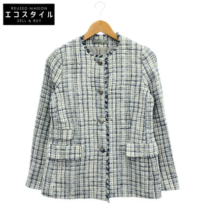 theory luxe セオリーリュクス 03-3104108 ホワイト×ブルー コットン混 ノーカラーツイードジャケット トップス