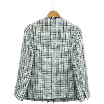 theory luxe セオリーリュクス 03-3104108 ホワイト×ブルー コットン混 ノーカラーツイードジャケット トップス