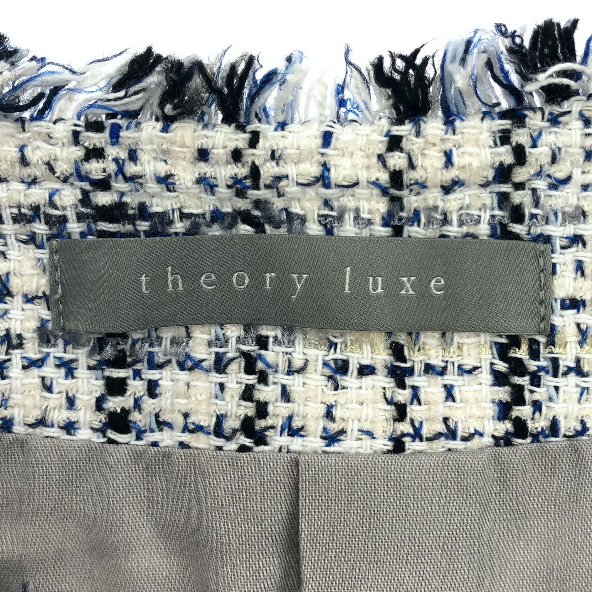 theory luxe セオリーリュクス 03-3104108 ホワイト×ブルー コットン混 ノーカラーツイードジャケット トップス