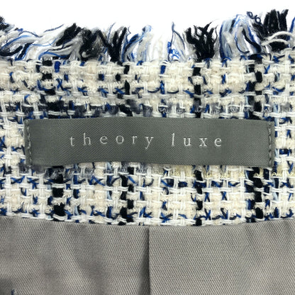 theory luxe セオリーリュクス 03-3104108 ホワイト×ブルー コットン混 ノーカラーツイードジャケット トップス