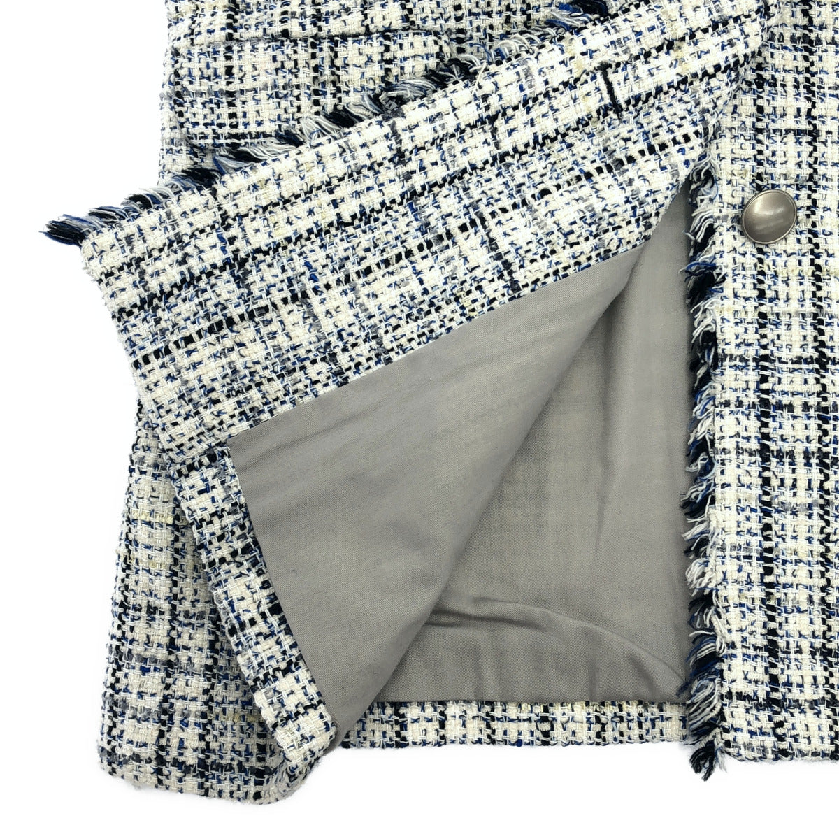 theory luxe セオリーリュクス 03-3104108 ホワイト×ブルー コットン混 ノーカラーツイードジャケット トップス