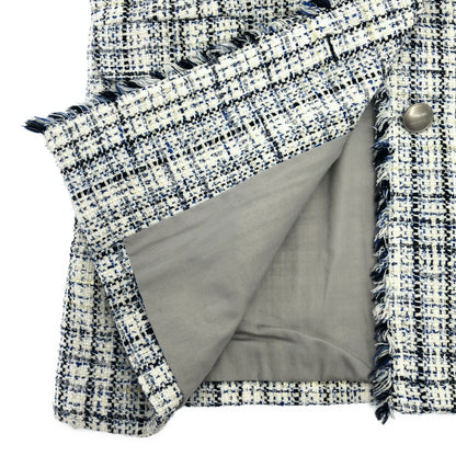 theory luxe セオリーリュクス 03-3104108 ホワイト×ブルー コットン混 ノーカラーツイードジャケット トップス