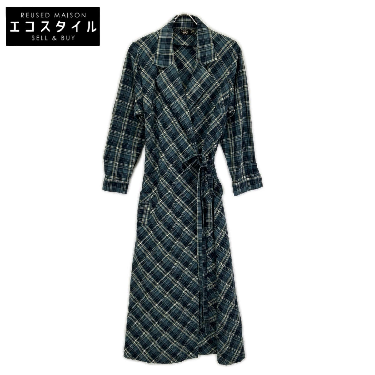 RRL ダブルアールエル 282950265001 ブルー チェック柄 ロングスリーブ ラップドレス ワンピース ワンピース