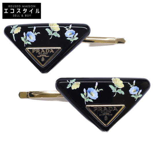 PRADA プラダ 【美品】1IF198 2C4C F0J0G トライアングルロゴ フラワー ヘアピン ヘアアクセサリー
