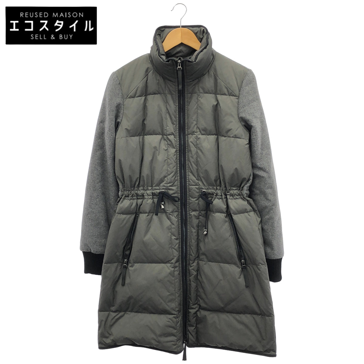 SPORTMAX CODE スポーツマックスコード チャコール ナイロン×ウール リブ フルジップ ダウンジャケット トップス