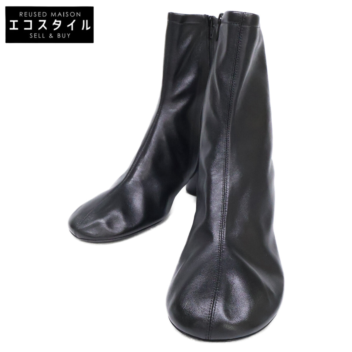 BALENCIAGA バレンシアガ 【新品同様】753603 レザー ラウンドトゥ ヒール ショートブーツ シューズ