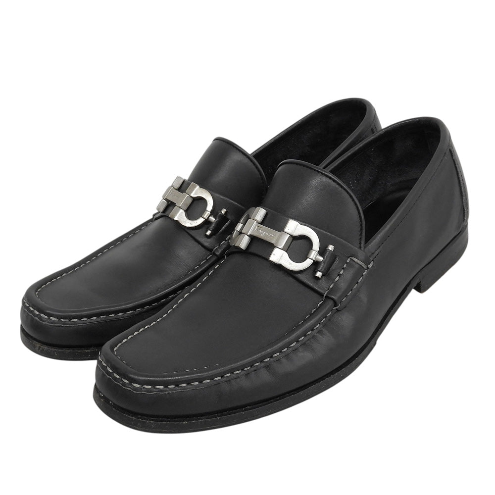 SalvatoreFerragamo サルバトーレフェラガモ ガンチーニ レザー ローファー シューズ メンズ ブラック×シルバー金具 6 EEE シューズ