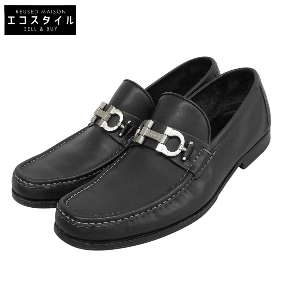 SalvatoreFerragamo サルバトーレフェラガモ ガンチーニ レザー ローファー シューズ メンズ ブラック×シルバー金具 6 EEE シューズ