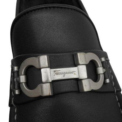 SalvatoreFerragamo サルバトーレフェラガモ ガンチーニ レザー ローファー シューズ メンズ ブラック×シルバー金具 6 EEE シューズ