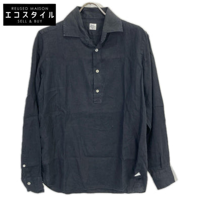 MARIA SANTANGELO マリアサンタンジェロ ブラック リネン100 ロングスリーブ ワンピースカラー プルオーバーシャツ トップス