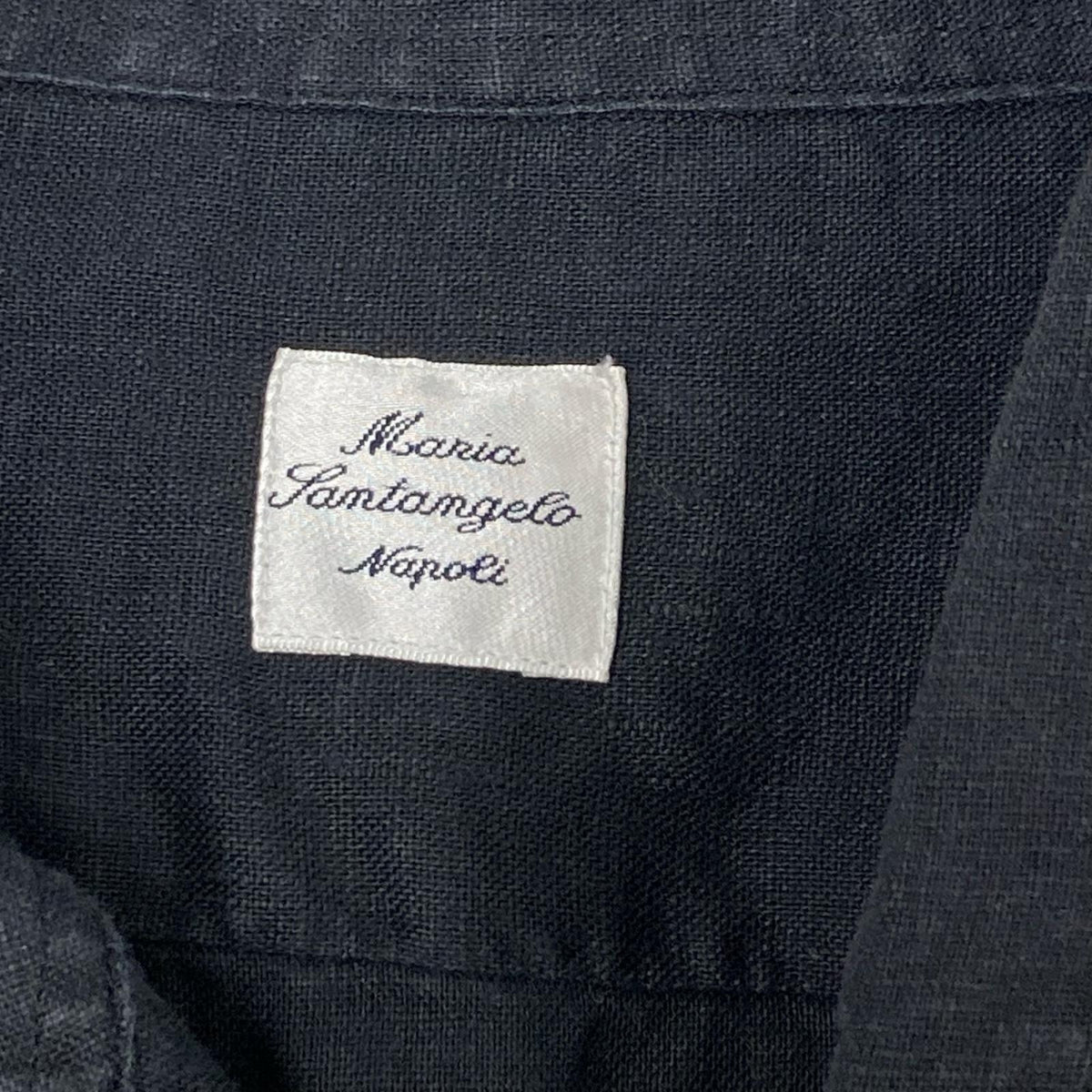 MARIA SANTANGELO マリアサンタンジェロ ブラック リネン100 ロングスリーブ ワンピースカラー プルオーバーシャツ トップス