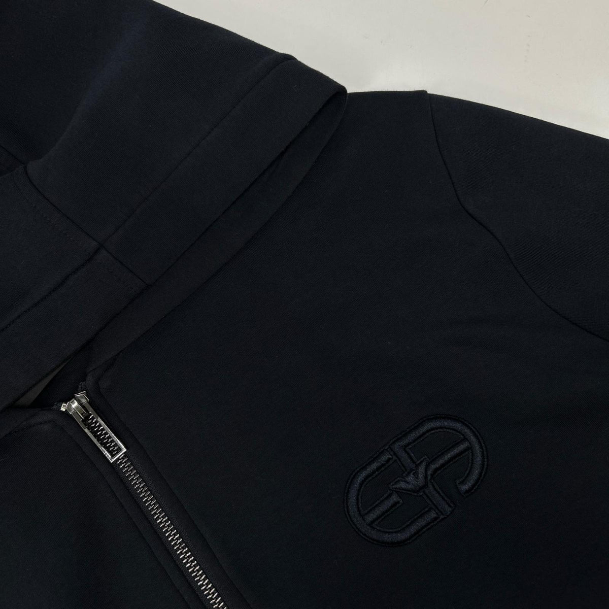 EMPORIOARMANI エンポリオアルマーニ ネイビー ロゴ刺繍 ダブルジップ ジップアップパーカー トップス