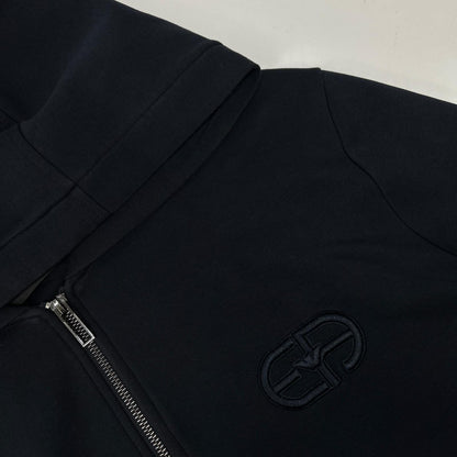 EMPORIOARMANI エンポリオアルマーニ ネイビー ロゴ刺繍 ダブルジップ ジップアップパーカー トップス
