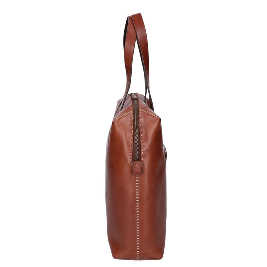 HENRY CUIR Henry Cuir QUINOA L embroidered stitched zip leather tote bag