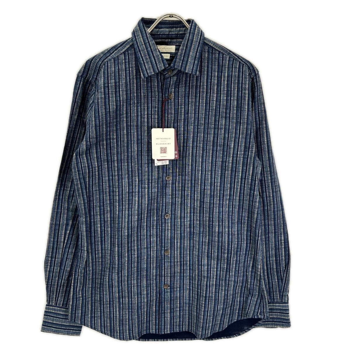 GLANSHIRT グランシャツ 5XGA00 G6681 ブルー コットン ストライプ長袖シャツ トップス