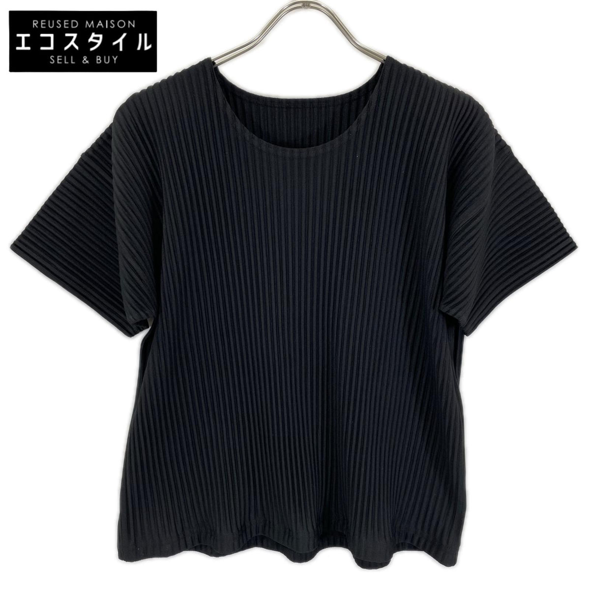 HOMME PLISSE ISSEY MIYAKE オムプリッセ イッセイミヤケ HP55JK020 ブラック プリーツクルーネックTシャツ トップス