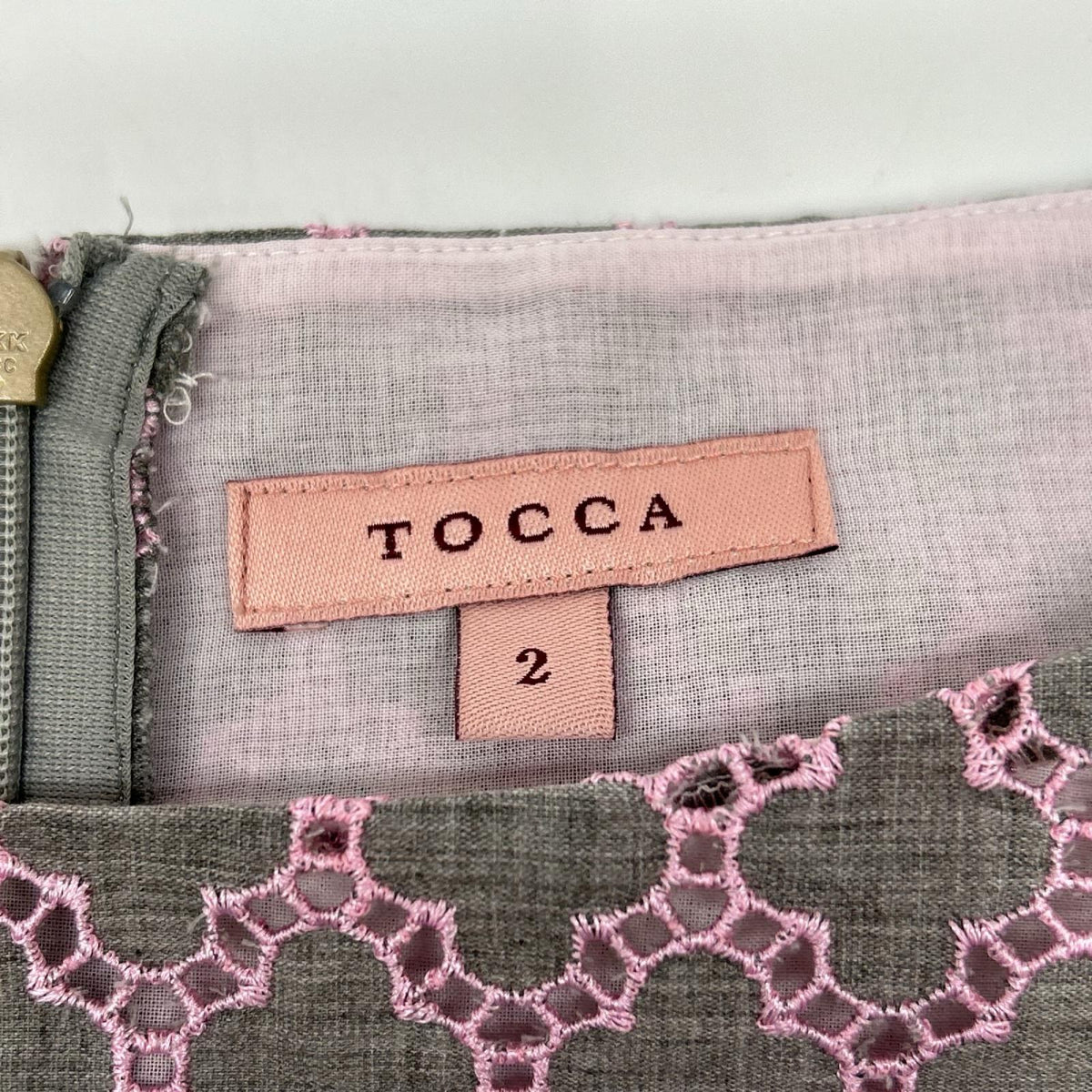 TOCCA トッカ 25AW グレー×ピンク コットン CODE MESSAGE バックジップ ドレスワンピース ワンピース