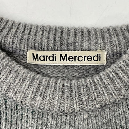MardiMercredi マルディメクルディ MFK13KN001 グレー×グリーン カシミヤブレンド ロゴデザイン ニットプルオーバー トップス