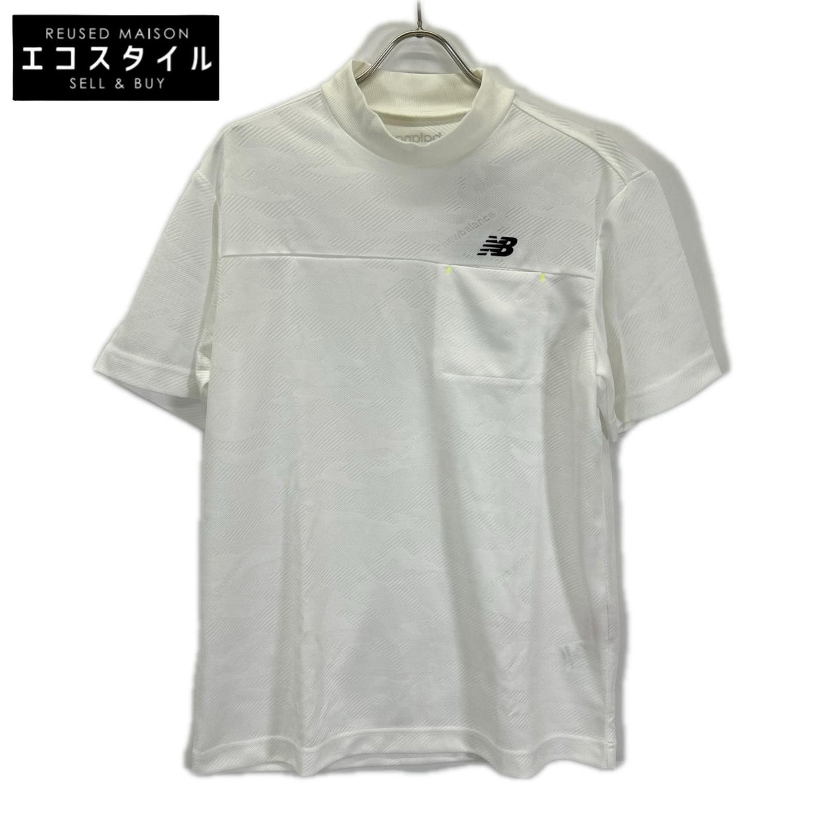 NEW BALANCE ニューバランス 012-4166006 24SS ホワイト メンズ ドライビングレインカモ柄 半袖 モックネック ゴルフシャツ トップス