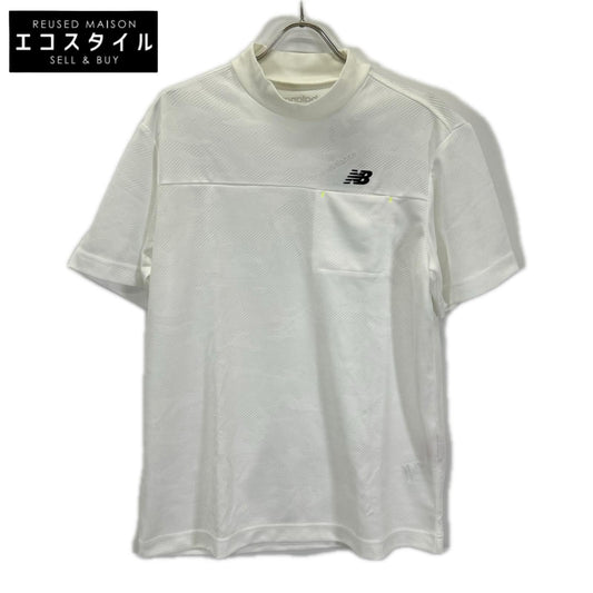 NEW BALANCE ニューバランス 012-4166006 24SS ホワイト メンズ ドライビングレインカモ柄 半袖 モックネック ゴルフシャツ トップス
