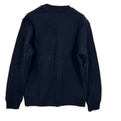 LOUIS VUITTON ルイヴィトン 21AW ネイビー コットン×ナイロン エンボスLVロゴ ストライプ クルーネック スウェット トップス トップス