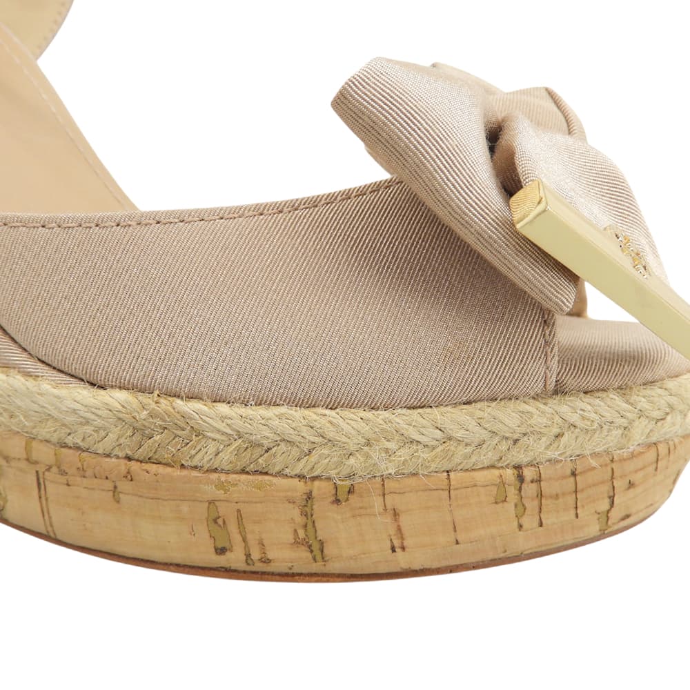 Tory Burch トリーバーチ 新品同様 リボン付き アンクルストラップ ウェッジヒールサンダル シューズ レディース ベージュ 7M シューズ