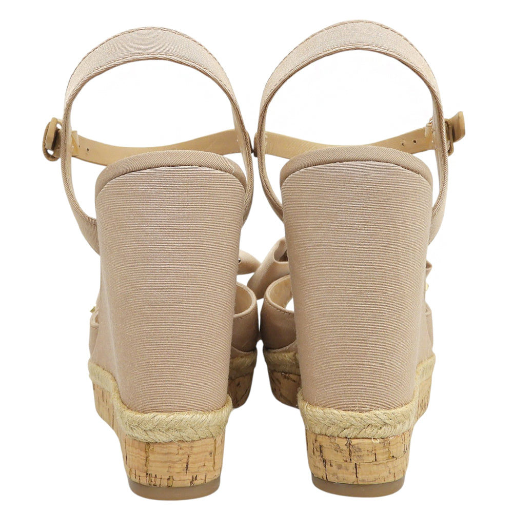 Tory Burch トリーバーチ 新品同様 リボン付き アンクルストラップ ウェッジヒールサンダル シューズ レディース ベージュ 7M シューズ