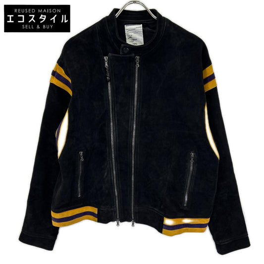 SHAREEF 18311004 Black×Yellow Sheepskin Double-Zip Jacket