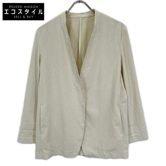 Plage プラージュ 26SS 26-010-922-2010 Beige polyester fringe-finished lightweight collarless jacket suit separates