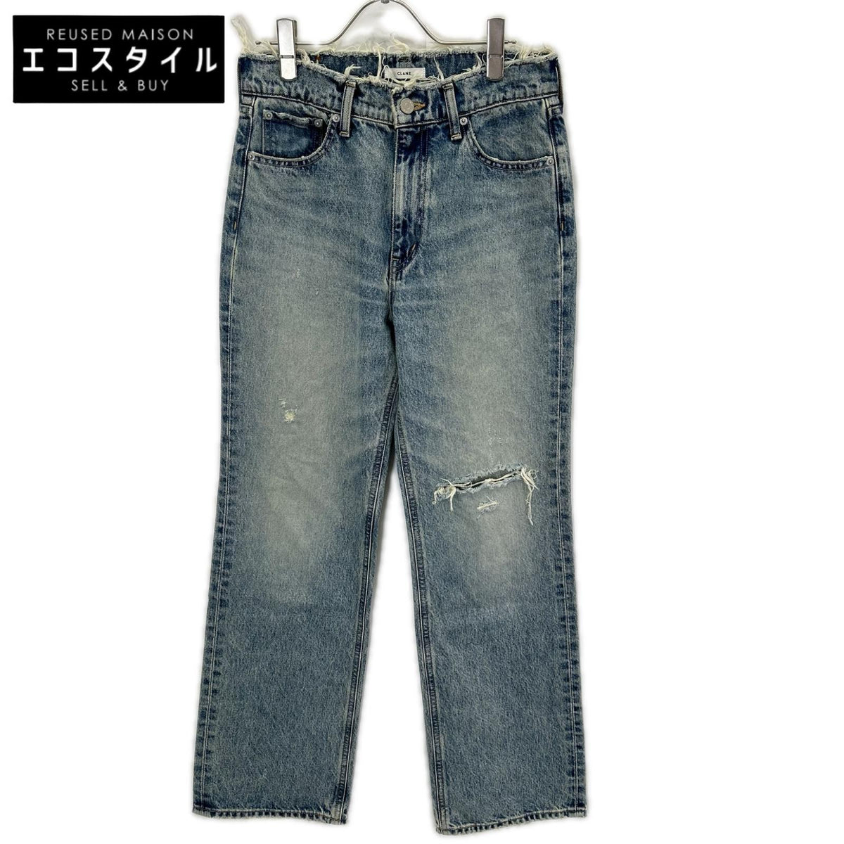 CLANE クラネ 19111-7212 ライトブルー コットン ダメージ加工 カットオフ デニムパンツ ボトムス