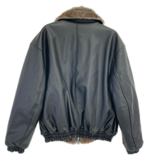 CAMPHOR WOOD CW0090 Black Leather/Faux-Fur Reversible Flight Jacket