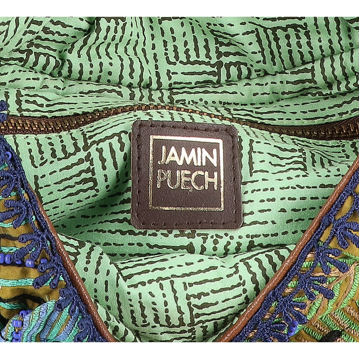 JAMIN PUECH ジャマンピュエッシュ 【美品】ボタニカル刺繍 レザーハンドル ハンドバッグ
