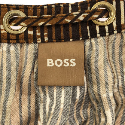 BOSS ボス 10245225 ブラウン×ホワイト Vネック ドローストリング ストライプ 長袖ブラウス トップス