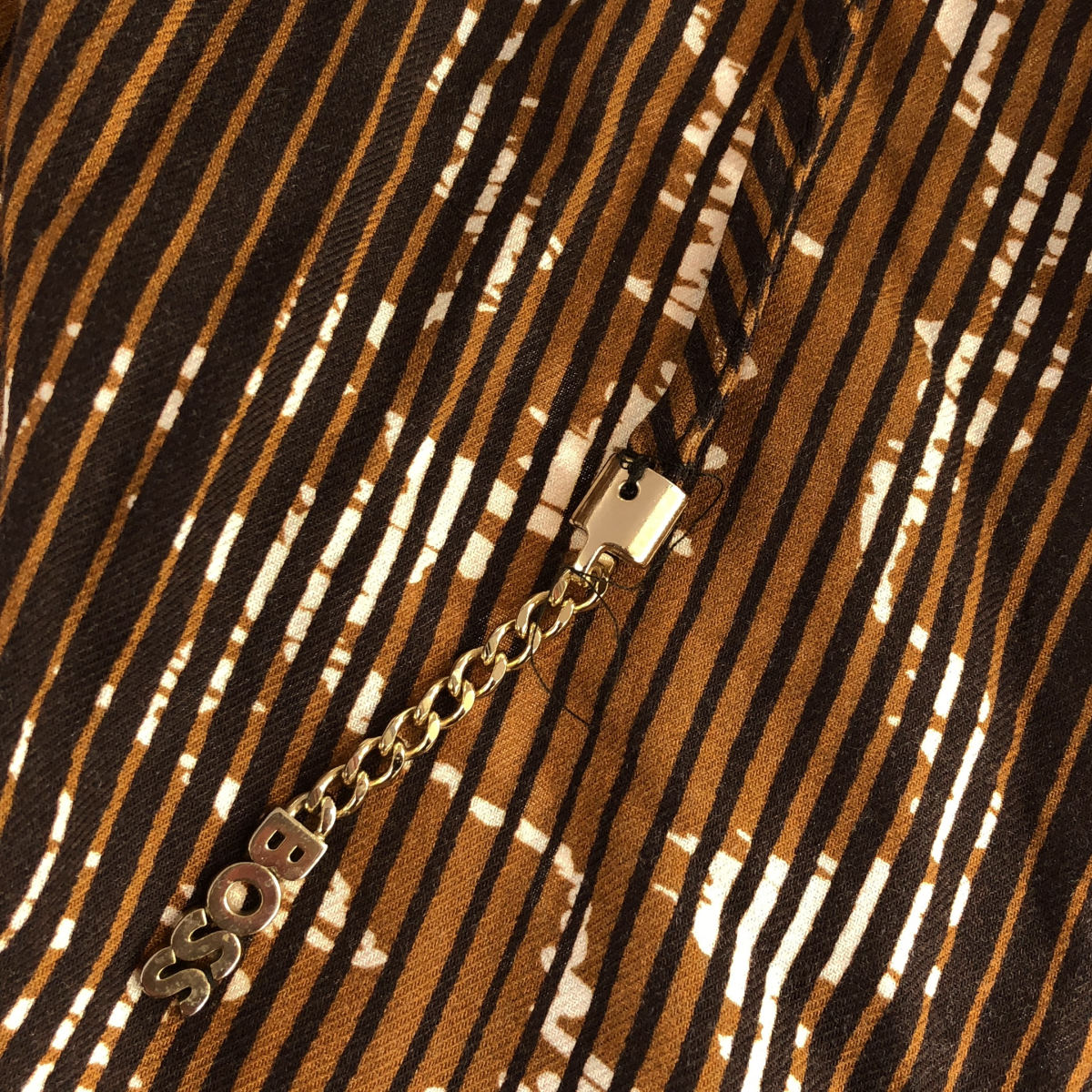 BOSS ボス 10245225 ブラウン×ホワイト Vネック ドローストリング ストライプ 長袖ブラウス トップス