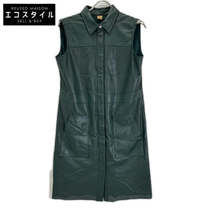 BOSS ボス 10248065 ダークグリーン フェイクレザー メッシュ ノースリーブ ワンピース ワンピース