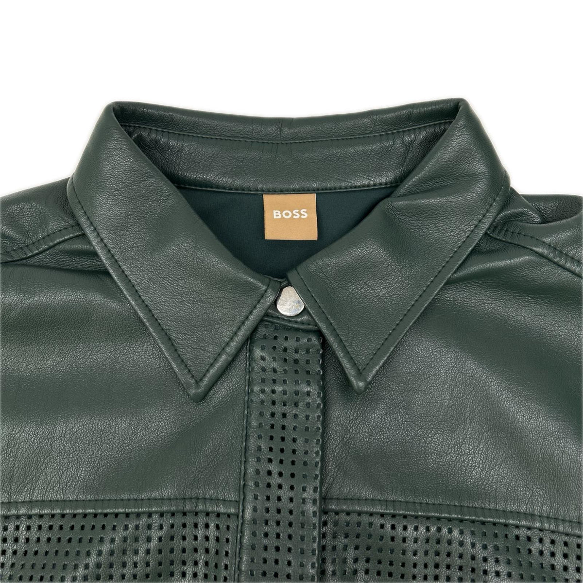 BOSS ボス 10248065 ダークグリーン フェイクレザー メッシュ ノースリーブ ワンピース ワンピース