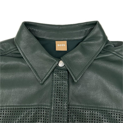 BOSS ボス 10248065 ダークグリーン フェイクレザー メッシュ ノースリーブ ワンピース ワンピース