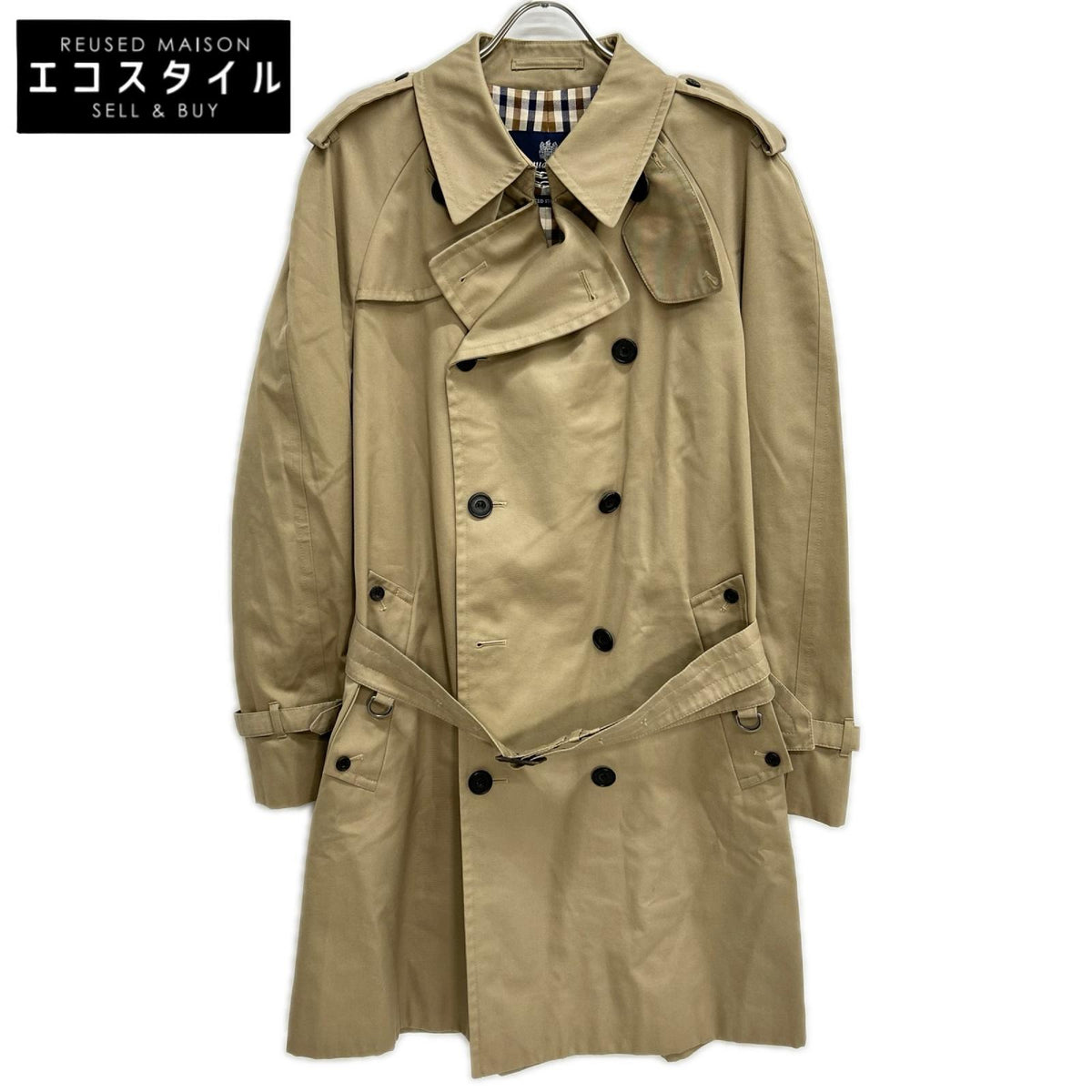 Aquascutum アクアスキュータム 1052/830 ベージュ 裏地チェック トレンチコート コート
