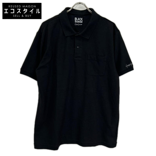 BLACK Scandal Yohji Yamamoto ブラックスキャンダルヨウジヤマモト HZ-T36-083 ブラック 鹿の子 スリーブロゴ刺繍半袖ポロシャツ トップス