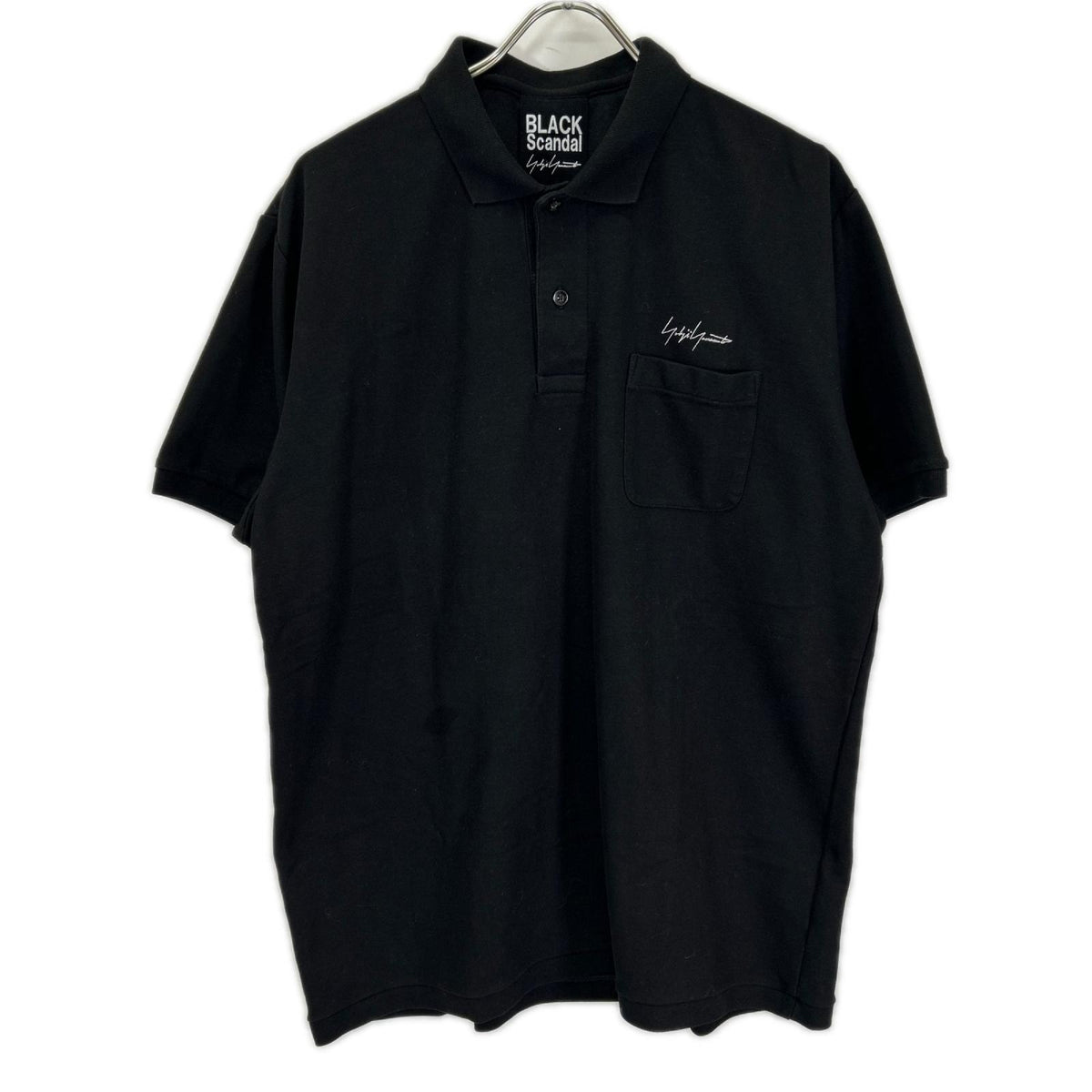 BLACK Scandal Yohji Yamamoto ブラックスキャンダルヨウジヤマモト HZ-T36-083 ブラック 鹿の子 ポケットロゴ刺繍半袖ポロシャツ トップス