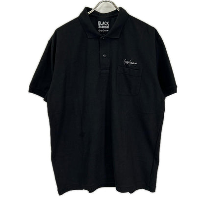BLACK Scandal Yohji Yamamoto ブラックスキャンダルヨウジヤマモト HZ-T36-083 ブラック 鹿の子 ポケットロゴ刺繍半袖ポロシャツ トップス