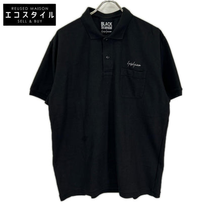 BLACK Scandal Yohji Yamamoto ブラックスキャンダルヨウジヤマモト HZ-T36-083 ブラック 鹿の子 ポケットロゴ刺繍半袖ポロシャツ トップス