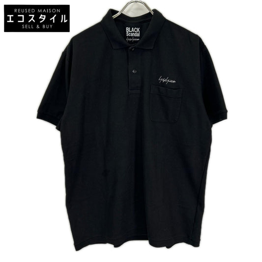 BLACK Scandal Yohji Yamamoto ブラックスキャンダルヨウジヤマモト HZ-T36-083 ブラック 鹿の子 ポケットロゴ刺繍半袖ポロシャツ トップス