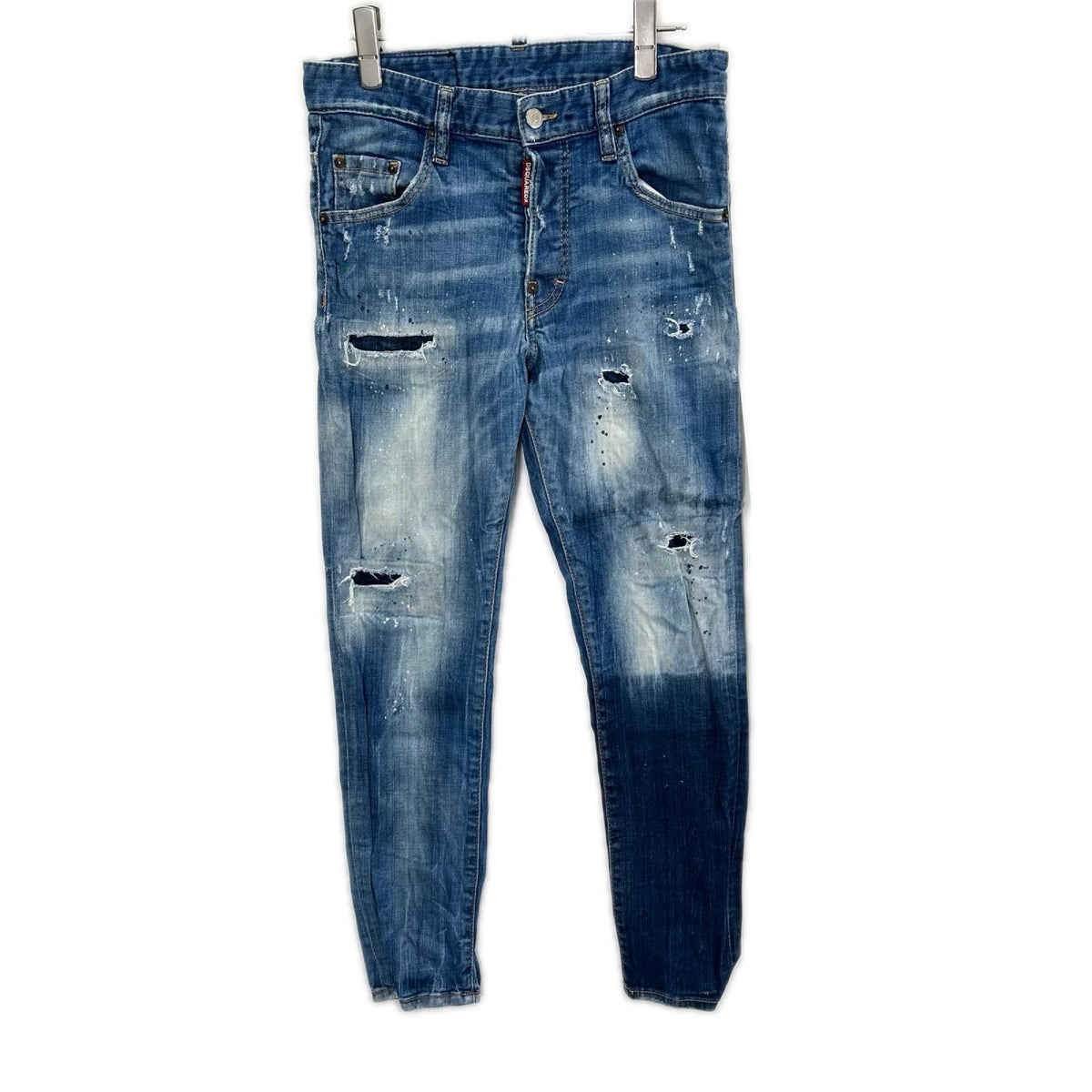 DSQUARED2 ディースクエアード 19年製 S74LB0517 インディゴブルー SKINNY DAN ダメージ ペイント加工 スキニー デニム パンツ ボトムス