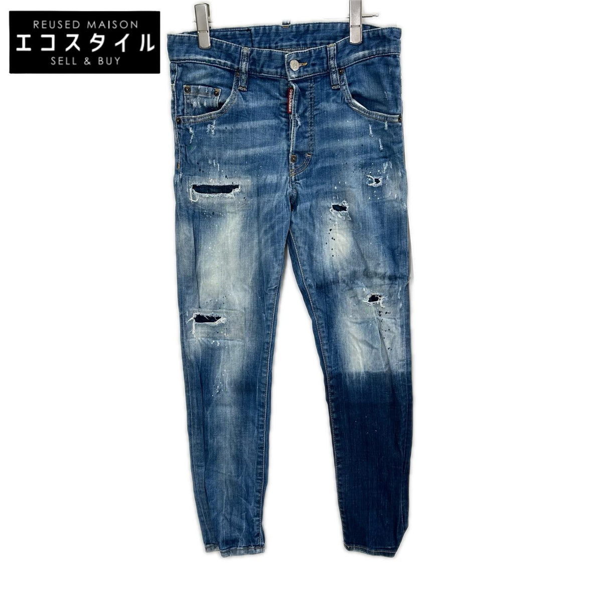 DSQUARED2 ディースクエアード 19年製 S74LB0517 インディゴブルー SKINNY DAN ダメージ ペイント加工 スキニー デニム パンツ ボトムス