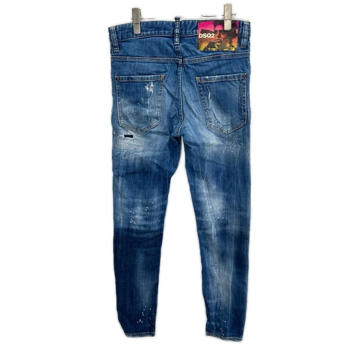 DSQUARED2 ディースクエアード 19年製 S74LB0517 インディゴブルー SKINNY DAN ダメージ ペイント加工 スキニー デニム パンツ ボトムス